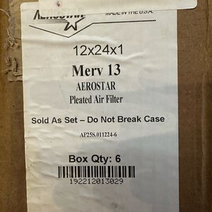 Aerostar 12x24x1 MERV 13 Pleated Air Filter, AC Furnace Air Filter, 6 Pa…